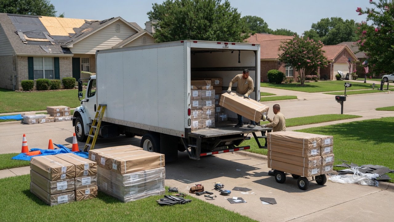 Roofing materials delivery to a job site in the DFW area