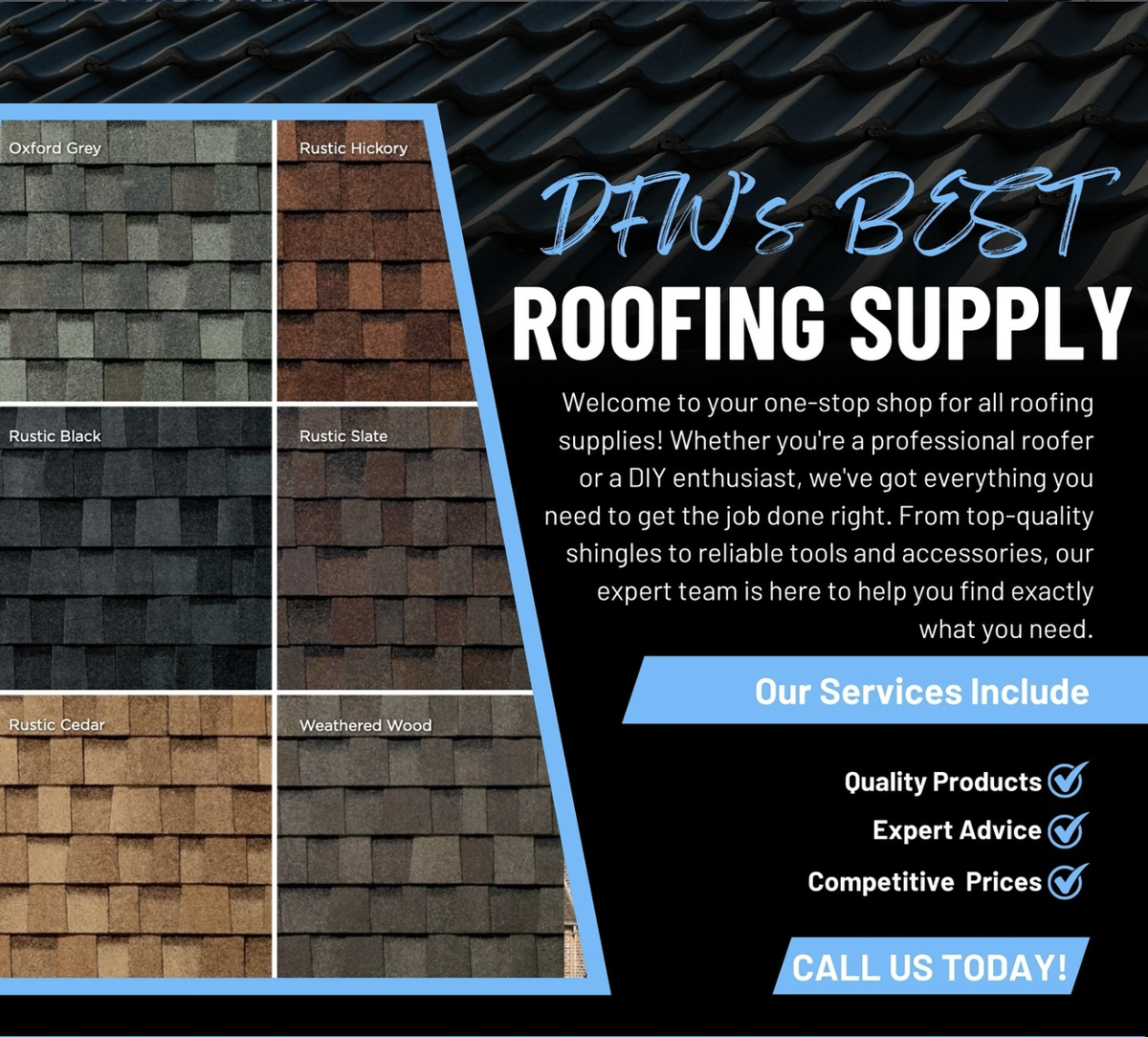 Fort Worth Roofing Supply warehouse with premium roofing materials and organized inventory
